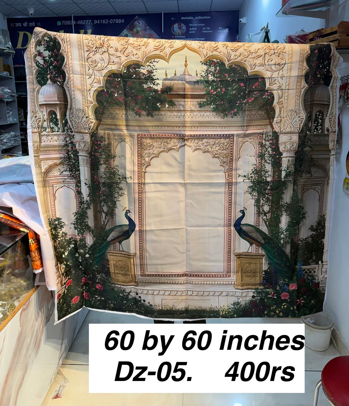 Royal Peacock Decorative Washable Backdrop – Premium Palace Design | 60×60 Inches