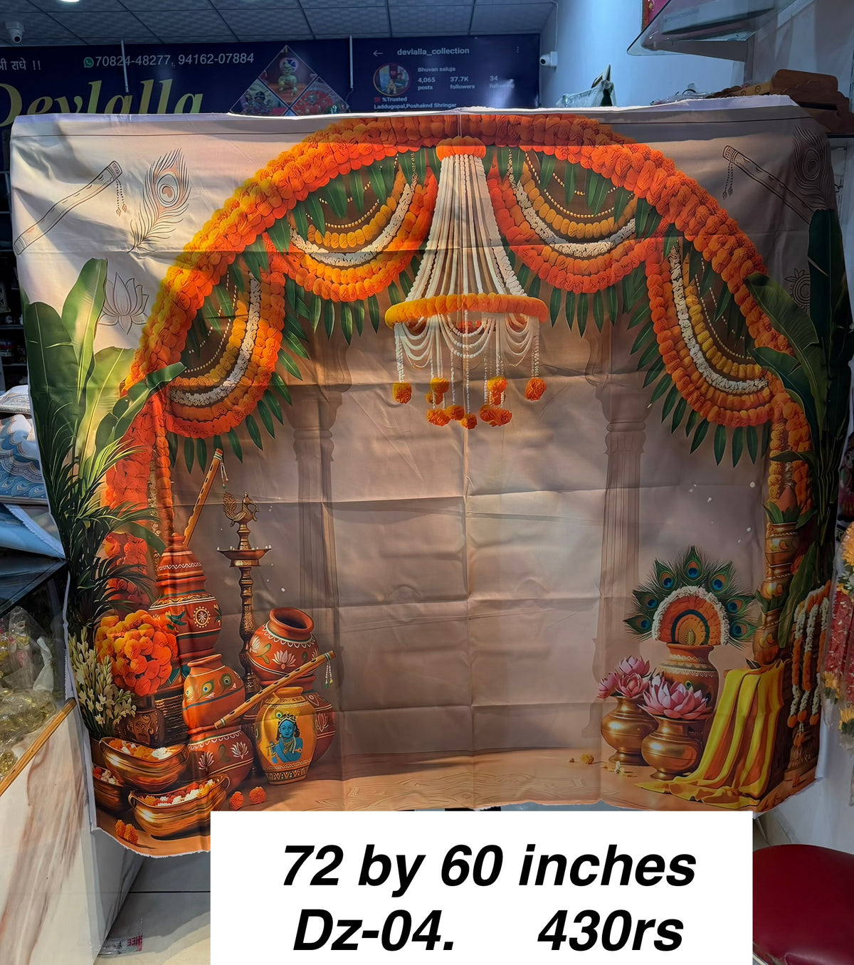 Traditional Marigold Mandap Decorative Washable Backdrop – Premium Pooja Design | 72×60 Inches