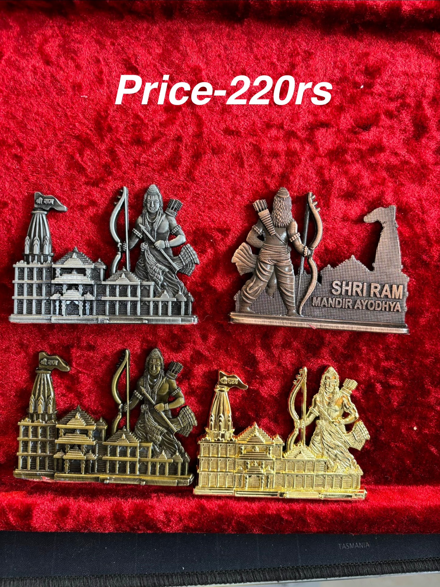 🌟 Double-Sided Small Metal Divine  ShreeRam Mandir 🛕 Idols – Perfect for Car Dashboard & Temple