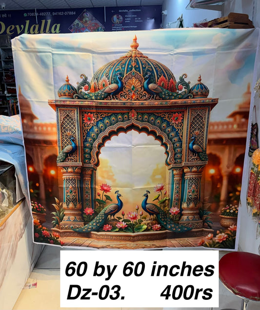 Royal Peacock Palace Decorative Washable Backdrop – Premium Mandap & Pooja Design | 60×60 Inches